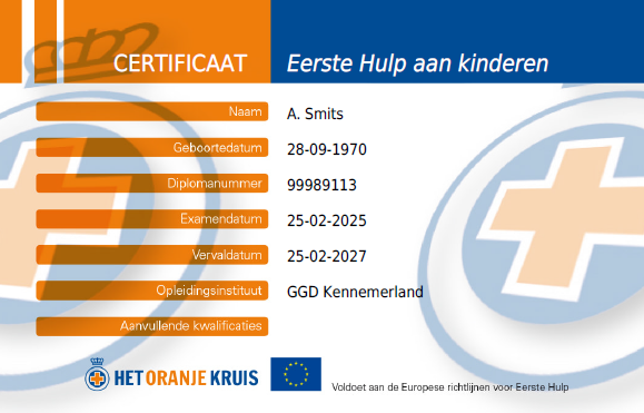Certificaatcard Eerste Hulp aan Kinderen